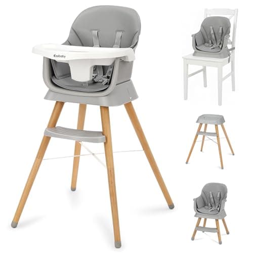 Ezebaby 6 in 1 Wooden High Chairs for Babies and Toddlers, Convertible Portable High Chair, Booster Seat for Dining Table,Toddlers Chair with Adjustable Legs & Dishwasher Safe Tray