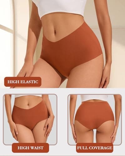 Ailongcity Womens Underwear High Waist Tagless 7 Pack Panties Seamless Full Coverage Briefs Silky Stretch (US, Alpha, X-Large, Regular, Regular, Orange/Marron/Nude/Green/Coffee brown/Purple/Black) - Thumbnail 5