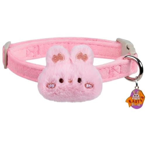 Cute Easter Dog Collar for Puppy Small Medium Large Dogs with Removable Bunny/Rabbit, Pink Girl Dog Collar for Easter, Birthday, Wedding, Daily Wear and Photoshoots (Easter, S: for Small Dog) - Image 1