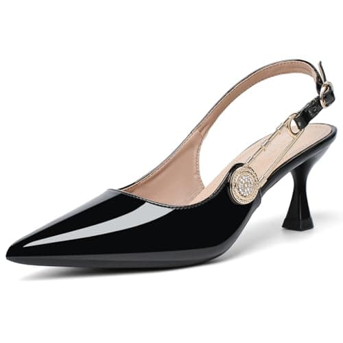 QFDZLA Women's Slingback Kitten Heels Closed Pointy Toe Elegant Dressy Wedding Party Dress Shoes Pumps for Women Black 6 - Image 1
