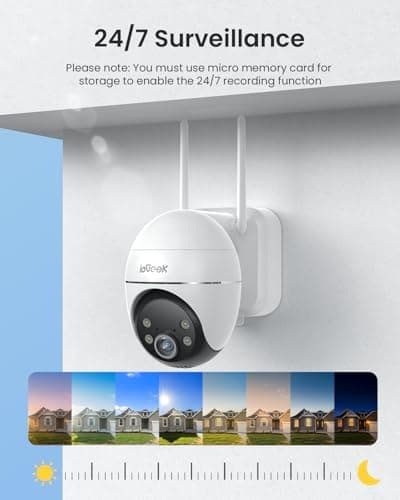 ieGeek Solar Security Cameras Wireless Outdoor, WiFi Surveillance Camera with Solar Panel & 9000mAh Battery, 24/7 Recording, 360° Panoramic View, Auto Tracking, 2K Color Night Vision, No Subscription - Thumbnail 2