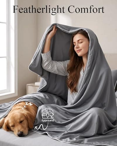 Natapai Cooling Comforter, Cooling Blanket for Hot Sleepers, All Season Lightweight Comforter for Night Sweats, Down Alternative Duvet Insert, Blanket for Night Sweats, Queen - 90"x90"(Mist Gray) - Thumbnail 5