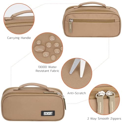 ECHSRT Tactical Pencil Case for Boy, Extra Large Capacity Camo Pencil Pouch for Men Adults, 3 Compartment Zipper Pen Case, Small Tool Bag Organizer for School Office Travel - Brown - Thumbnail 3