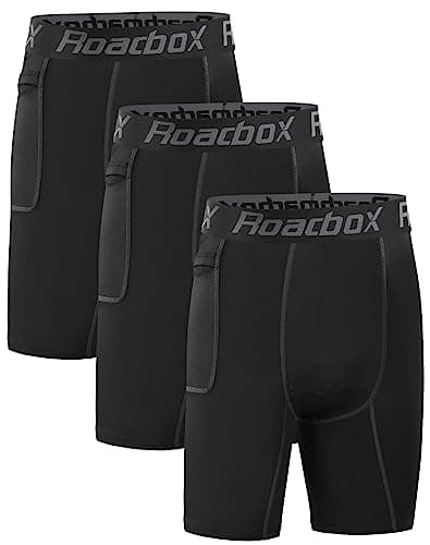 Roadbox Youth Boys Compression Shorts - Performance Athletic Base Layers Workout Running Shorts for Boys, Kids Compression Underwear with Side Pockets - Image 1