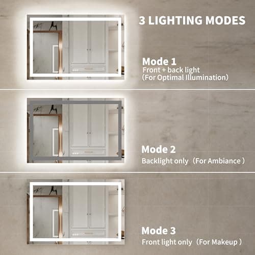 ComfyStyle 72X36 Large Led Mirror for Bathroom, Front and Backlit (Independent Control), Wall-Mounted Lighted Vanity Mirror Bathroom Mirror with Lights, 3 Colors, Stepless Dimmable, Anti-Fog, Memory - Thumbnail 4