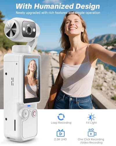 W & O Portable 2.5K Video Recorder with 180° Rotating Lens, Vlogging Camera,Pocket Body Camera with Audio & Video Recording, 7Hour Power, Handheld POV Cameras with 32GB Card（White - Thumbnail 2