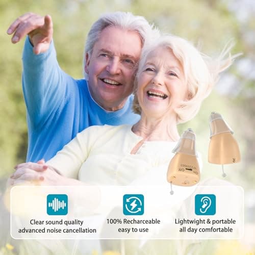 Rechargeable Hearing Aids for Seniors with Noise Cancellation, OTC Hearing Aids Digital Chips for Clear Sound, CIC In-Ear Fit Comfortable & Invisible, Charging Case Volume Control, 1 Pair, Beige - Thumbnail 2
