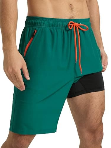 Arcweg Men's Swim Trunks with Compression Liner and Zipper Pockets Quick Dry Bathing Suit Board Swimming Shorts Turquoise - Image 1
