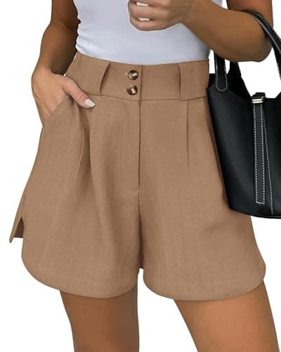 KIRUNDO Womens Shorts Dressy Casual 2026 Trendy Summer Elastic High Waisted Pleated Side Slit Business Work Shorts Pockets(Khaki, XX-Large) - Image 1