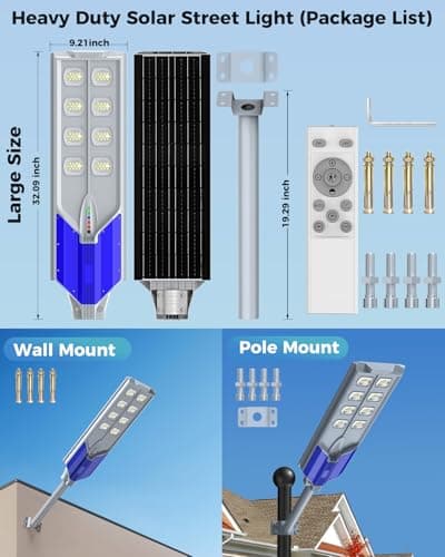AIKVSXER S-12000W Solar Street Lights Outdoor, 6500K Commercial Dusk to Dawn Parking Lot Light, Waterproof IP67 Solar Security Flood Lights with Motion Sensor and Remote for Street,Road,Yard, 1 Pack - Thumbnail 4