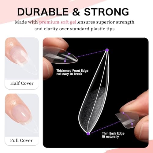 COLOURSMILE Medium Stiletto Full Cover Nail Tips - 216pcs Pre-Shaped Gelly Press on Nails, 12 Sizes for Acrylic French Extension, DIY & Salon - Thumbnail 5