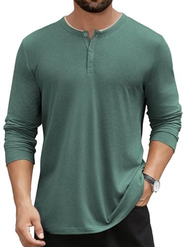 Hardaddy Men's Long Sleeve Henley Shirts Casual Color Block Henley Button T-Shirt Tops Green 3XL - Image 1