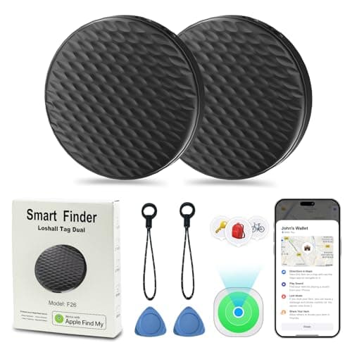 Tracker Tag Works with Apple Find My (iOS Only), Waterproof Luggage Tag, Key Finder for Wallets/Keys/Backpacks (Black, 2 Pack) - Image 1
