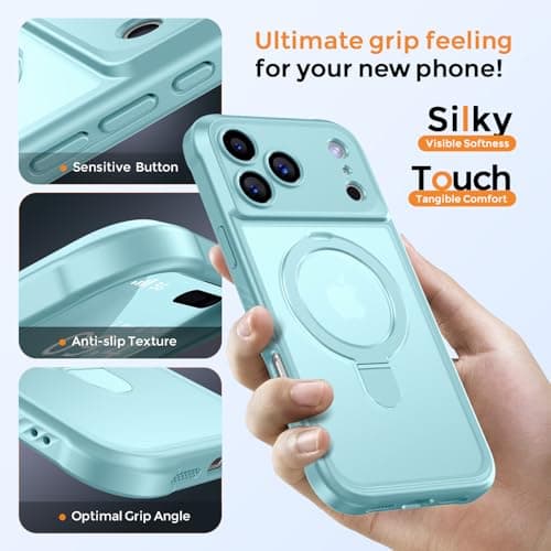 MOCCA Design for iPhone 17 Pro Max Case, Compatible with Magsafe [Premium Invisible Magnetic Ring Stand] [Military Drop Protection] Full Camera Guard Translucent Matte Slim Phone Cover 6.9",Blue - Thumbnail 6