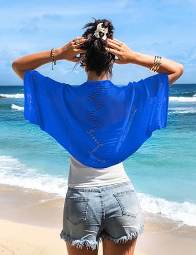 BB&KK Womens Short Sleeve Thin Cardigans V Neck Summer Cover Ups 2026 Trendy Beach Vacation Bolero Shrugs Blue M - Thumbnail 3