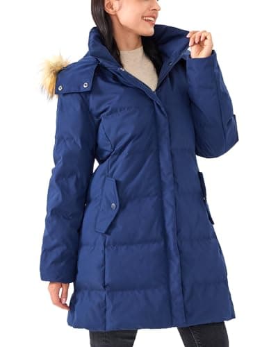 PUREPEAR Women's Long Puffer Jacket Winter Warm Coat with Faux Fur Removable Hood - Image 1