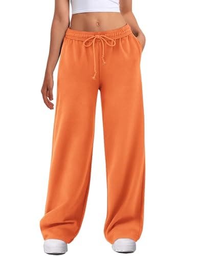 ATHMILE Women's Wide Leg Sweatpants High Waisted Baggy Interior Drawstring Joggers Straight Leg Sweat Pants with Pockets Orange - Image 1