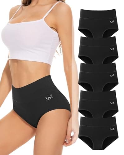 RUIXUE Women's Underwear High Waisted Ladies Cotton Panties Breathable Stretch Full Coverage Postpartum Brief 5Pack - Image 1