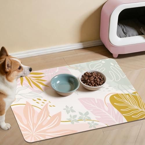 Topotdor Boho Dog Food Mat - Absorbent Quick-Dry Cat Bowl Mat for Food and Water, Non-Slip Pet Feeding Placemat for Messy Drinkers Dog Accessories Pet Supplies, 12"x20", Pink
