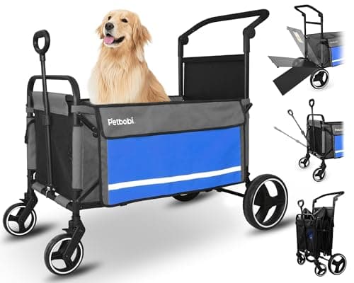 Petbobi Dog Wagon Stroller for Large & Medium Dogs - 2-in-1 Push-Pull Pet Stroller with Ramp, Foldable All Terrain Wagon Cart, One-Step Brake, Suitable for Outdoor Walks & Camping, Blue - Image 1