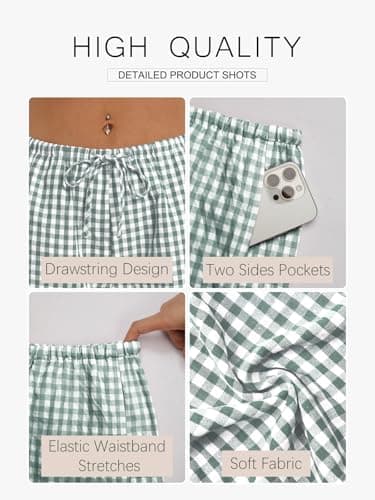 GKBK Boxer Shorts for Women Gingham Pajama 2026 Summer Spring Casual Lounge Sleep Plaid Checkered Shorts Y2K Beach Bottoms Green White Plaid M - Thumbnail 5