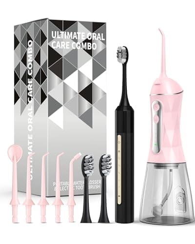 Lumivoid Water Flosser and Electric Toothbrush Combo,2-1 Oral Clean Kit, 5-Speed Sonic Electric Toothbrush & 4-Speed Portable Water Flosser to Clean Teeth and Protect Gum Health, IPX7 (Pink-Set) - Image 1