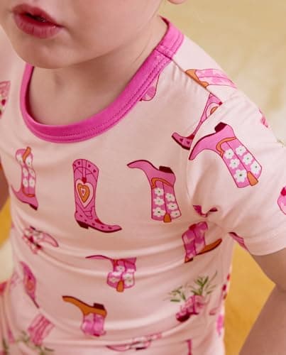 babee Reshinee Bamboo Viscose Toddler Cowgirl Girls Kids Pajamas Short Sleeve Summer Cool Snug fit Pjs 6-7Y 2pcs - Thumbnail 6