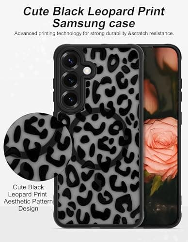 Aitipy Compatible with MagSafe Case for Samsung Galaxy S24 Plus, Cute Black Cheetah Aesthetic Pattern Magnetic Design Phone Case, Soft TPU Protective Phone Cover for Women Girls-Leopard Print - Thumbnail 3