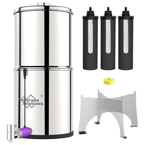 Membrane Solutions UV Countertop Water Filtration System, Stainless Steel 2.25G Gravity Water Filter with 3 Pack 0.1-Micron UF Filters, for Home, Camping, and RVing (U3P) - Image 1