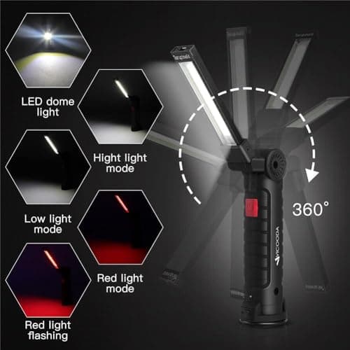 VICOODA LED Rechargeable Work Light with Magnetic Base Hanging Hook, 360° Rotate 5 Modes, Mechanic Flashlight for Car Repair, Grill, Outdoor, Emergency, Tight Spaces - Tool Gifts for Men (4 Pack) - Thumbnail 3