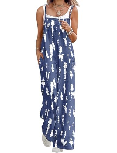 BOHOWE Striped Pocket Plus Size Jumpsuits for Women Loose Casual Wide Leg One Piece Sleeveless Maternity Overalls Adjustable Straps Long Pant Rompers Boho S HPZ FL1DG - Image 1