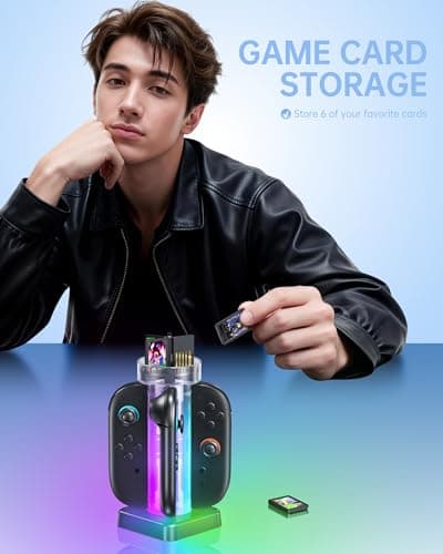 RunSnail Charging Dock for Nintendo Switch 2, Magnetic Fast Charger for 4 JoyCons with RGB Lighting, All-in-One Charging Station with 6 Game Card Storage Slots - Thumbnail 4