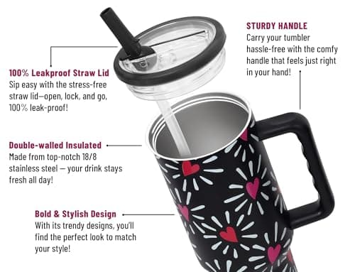 DLOCCOLD 40 oz Tumbler with Handle & Flip Straw, Car Cup Holder Friendly, Leak Resistant Water Bottle, Reusable Insulated Modern Stainless Steel Tumbler, Gifts for Women & Men - Thumbnail 2