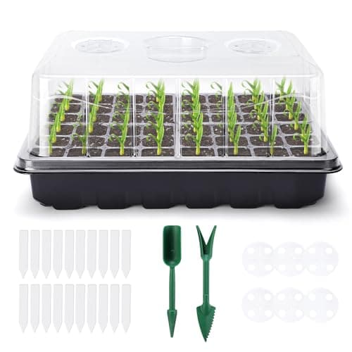 Delxo 3 Pack Seed Starter Kit Large Seedling Starter Tray(144 Cells) Total with Humidity Domes - Adjustable Vents & Deep Base Germination Kit for Indoor Gardening - Includes 10 Tags & Tools - Image 1