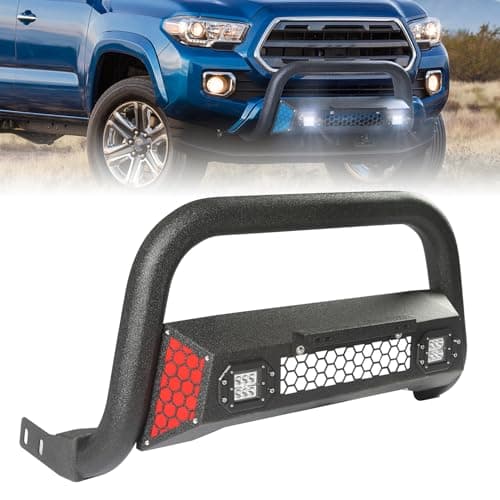 Partree Bull Bar Fit for Toyota Tacoma 3rd gen 2016 2017 2018 2019 2020 2021 2022 2023 with LED Light & w/License Plate Bracket DIY Paintable Front Bumper Brush Push Bar Grille Guard Protector - Image 1