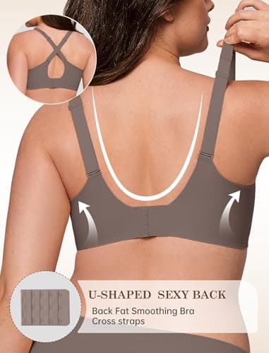 LetsJoli Lace V Seamless Bras for Women No Underwire Bralettes Push Up Wireless Supportive Full Coverage Everyday Bras(Gray,XL) - Thumbnail 3