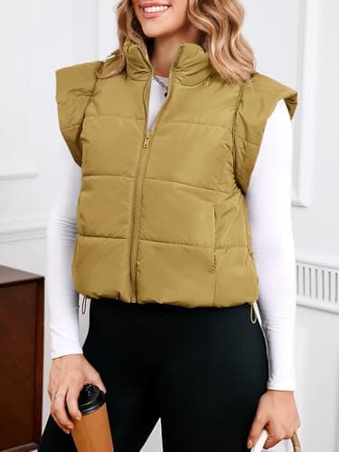 Tankaneo Womens Cropped Puffer Vest Cap Sleeve Zip Up Puffy Qulited Jacket Stand Collar Padded Gilet Coat Winter Outerwear - Thumbnail 4