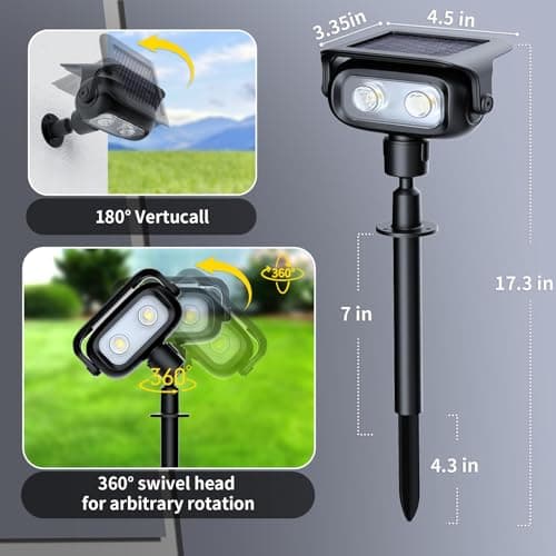 ROSHWEY Solar Spot Lights Outdoor, Waterproof Spotlights with 2 Brightness Mode, Landscape Lighting Solar Lights for Garden, Yard, Pathway (Cool White, 4 Pack) - Thumbnail 3