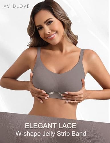 Avidlove Full Coverage Bras for Women Jelly Wireless Bra Comfortable Seamless Bralette Padded Everyday Bras Grey S - Thumbnail 2