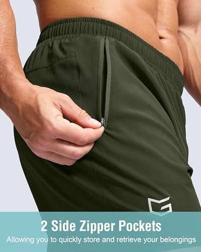 G Gradual Men's Athletic Running Shorts with Zipper Pockets Quick Dry 7"/ 5"/ 9" Workout Gym Shorts for Basketball Hiking(Olive,7XXL) - Thumbnail 5