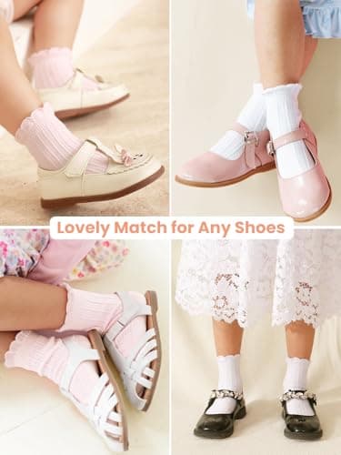 ALLOVIN 6 Pairs Non-Slip Ruffle Lace Socks for Baby & Toddler Girls – Soft Cotton Grip Socks | Off-white | 3-5 Years - Thumbnail 4