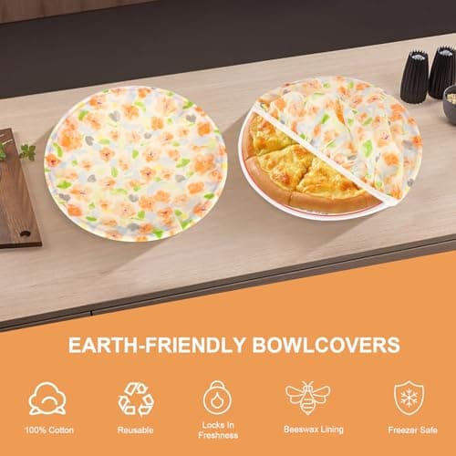 BERBAM Reusable Bowl Covers for Bread Proofing（2 Large）- Cotton Beeswax Bowl Covers Reusable with Elastic Rim, Sourdough Bowl Cover for Food Storage and Food Preservation (10INCH) - Thumbnail 3