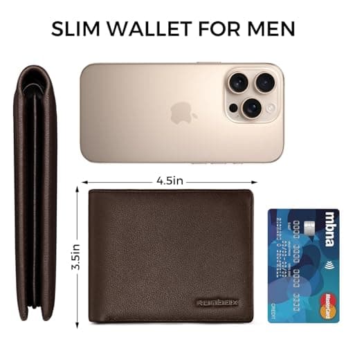 RUNBOX Leather Wallet for Men, Genuine Leather Mens Wallet Bifold Rfid Blocking with 12 Cards and 2 ID Windows, Minimalist Wallet for Men with Gift Box - Thumbnail 6