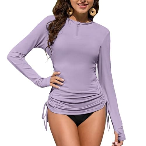 ZAFUL Outdoor Shirt Breathable Quick Dry UV Protection Long Sleeve Crew Neck Zip Side Pockets Long Sleeve Shirt Purple M - Image 1