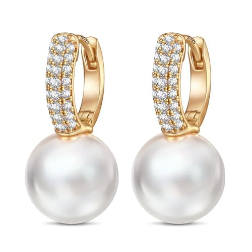 GONA GIFT 12MM White Pearl Hoop Earrings, Created with Swarovski® Pearls, 14K Gold Plated & Sterling Silver, Elegant Gift Box for Valentine’s Day, Bridesmaid, Wedding Something New - Image 1