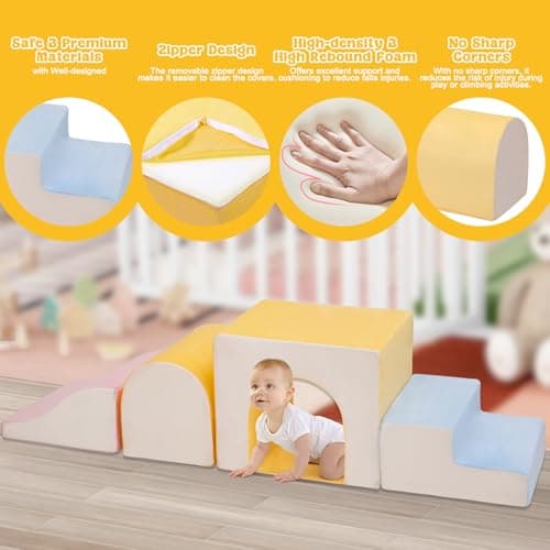 CAMELUS Large Climbing Toys for 1 Year Old, 4-Piece Toddler Climbing Toys Indoor, Soft Play Set Baby Foam Climbing Blocks for Toddlers, Climb Crawl Activity Play Set, Birthday - Thumbnail 5