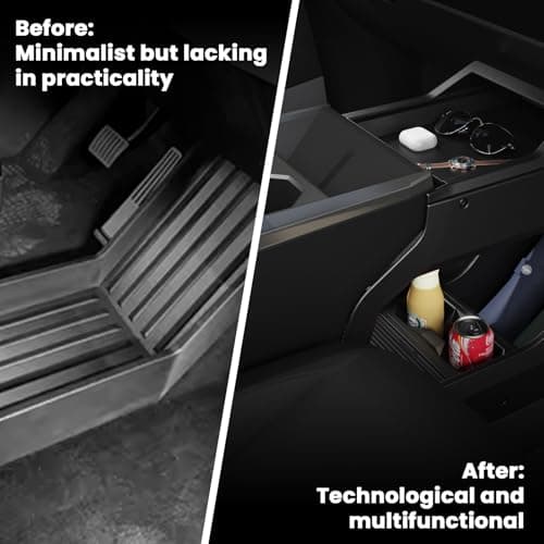 TESCYBERMODS Lower Center Console Organizer for Cyber Truck 2023 2024 2025 2026, Custom Fit Double-Layer Floor Storage Tray Insert, Cyber Truck Accessories Interior Storage Box (Interior Black) - Thumbnail 2