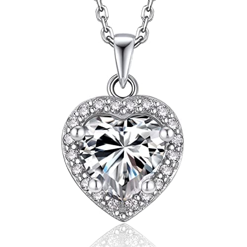 MomentWish Moissanite Necklace for Women, 1 Carat Simulated Moissanite Necklace for Her 925 Sterling Silver Halo Pendant Wedding Valentine's Day Birthday Gifts for Mom Wife Girlfriend-Heart - Image 1