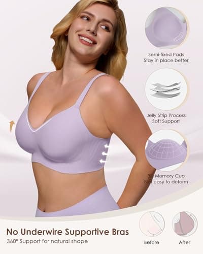 As Fairy Bras for Women- No Underwire, Full Coverage, Push Up, Back Smoothing, Seamless Soft Comfortable Bras Purple 38A - Thumbnail 3