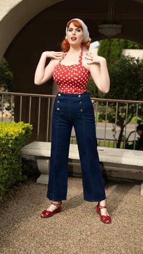 Belle Poque High Rise Navy Jeans for Women Casual Loose Straight Leg Dressy High Stretch Waist Denim Pants with Pockets Small - Thumbnail 3